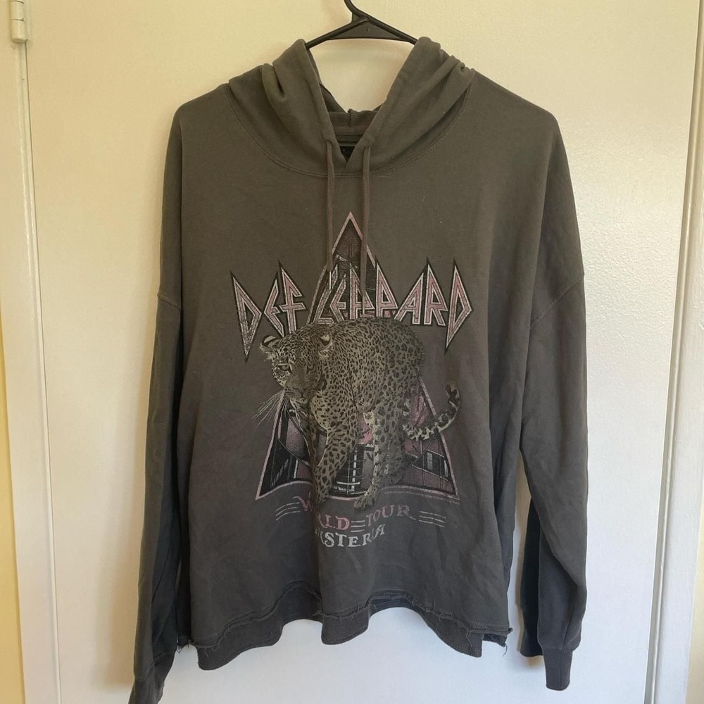 Vintage-Style Def Leppard Hysteria Graphic Hoodie, Faded Grey, Size L